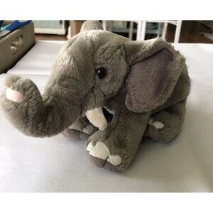 Stuffed Plush Elephant 9" Wide 5.5" Tall Gray K&M 2005